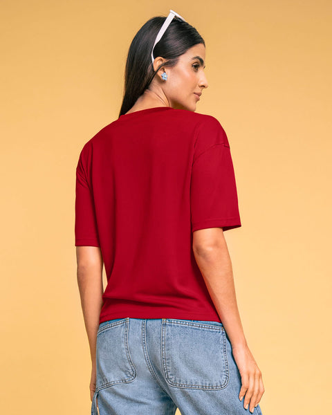 Blusa manga corta silueta amplia con estampado localizado#color_302-rojo