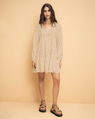 Vestido corto con volumen en mangas#color_084-arena