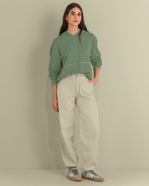 Pantalón bota recta con elástico en ruedo#color_084-arena