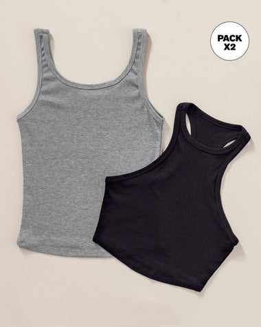Pack x2 Blusa + Crop top#color_s02-gris-negro