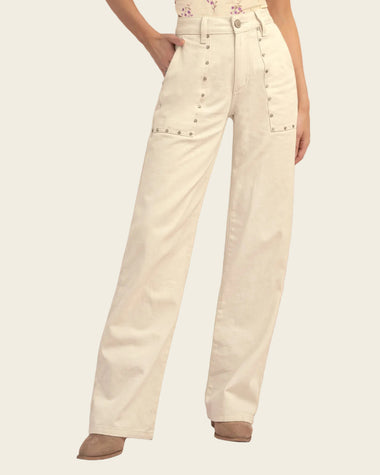 Pantalón bota recta con taches decorativos#color_018-marfil
