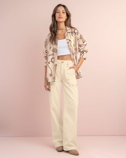 Pantalón bota recta con taches decorativos#color_018-marfil