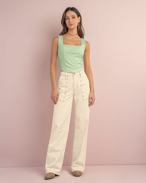 Pantalón bota recta con taches decorativos#color_018-marfil