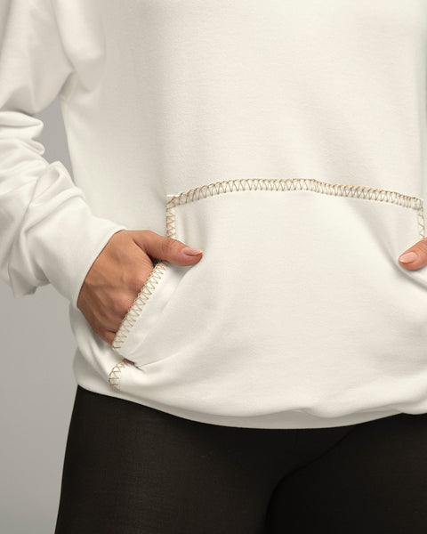 Sudadero con bolsillo tipo canguro y capucha#color_018-marfil