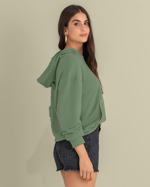 Sudadero con bolsillo tipo canguro y capucha#color_171-verde