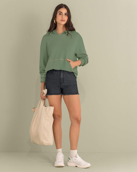 Sudadero con bolsillo tipo canguro y capucha#color_171-verde