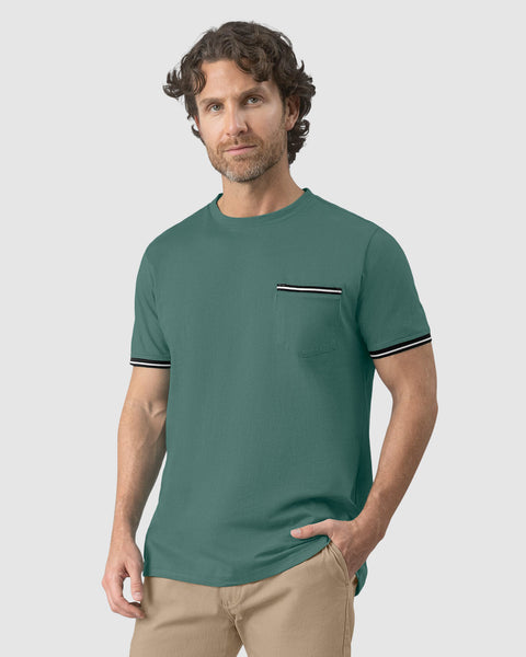 Camisa manga corta con detalle tejido en mangas#color_063-verde-azul