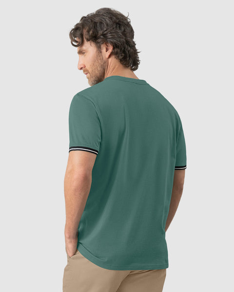 Camisa manga corta con detalle tejido en mangas#color_063-verde-azul