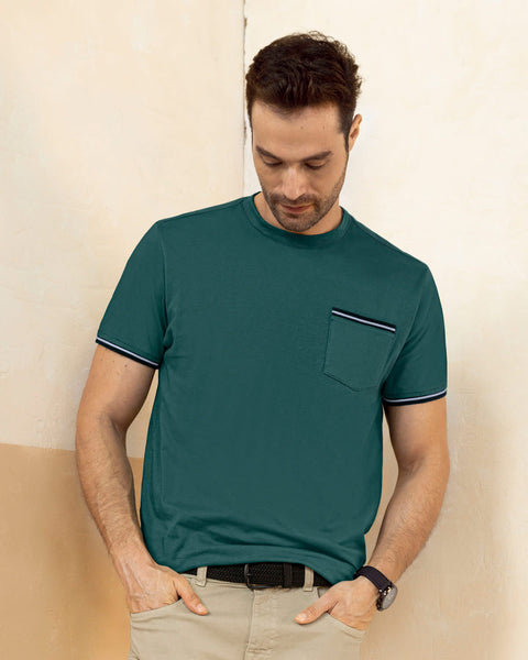 Camiseta manga corta con puños tejidos#color_948-verde-pino