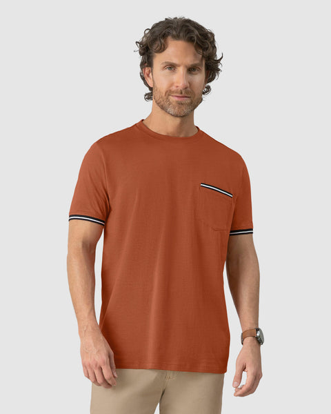 Camisa manga corta con detalle tejido en mangas#color_a89-terracota