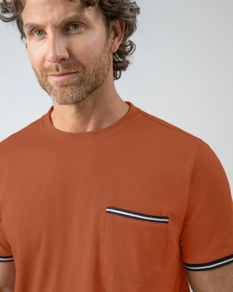 Camisa manga corta con detalle tejido en mangas#color_a89-terracota