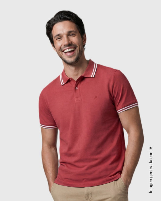 Camisa tipo polo clásica con cuello y mangas en tejido texturizado#color_c31-rosado-oscuro