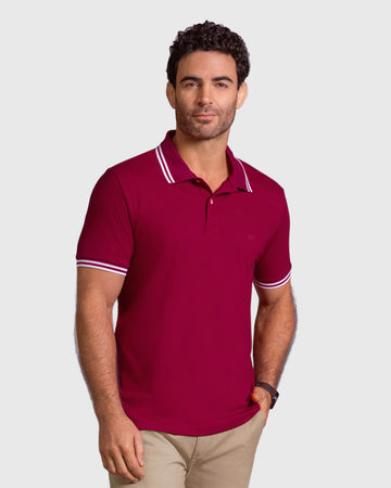 Camisa tipo polo clásica con cuello y mangas en tejido texturizado#color_c34-vino