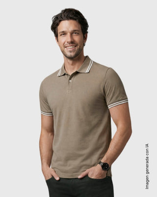 Camisa tipo polo clásica con cuello y mangas en tejido texturizado#color_c77-taupe