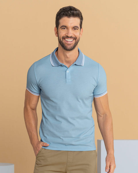 Camiseta tipo polo con cuello y mangas tejidas#color_022-azul-claro