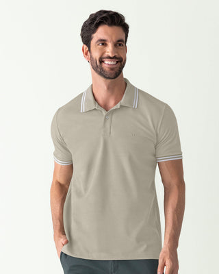 Camisa tipo polo con cuello y mangas tejidas#color_c16-gris-verde