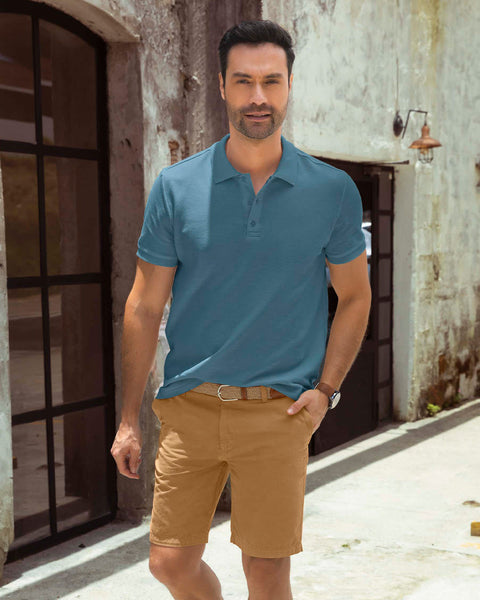 Camisa tipo polo con bordado en frente#color_294-azul