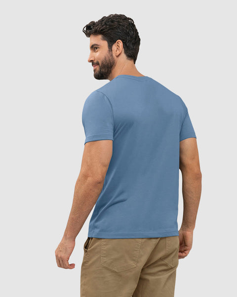 Camisa manga corta con estampado localizado y cuello redondo#color_408-azul-medio