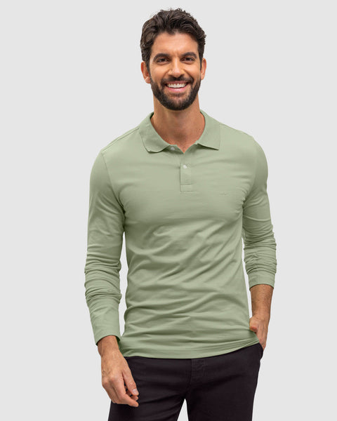 Blusa tipo polo manga larga con bordado en frente#color_172-verde-claro