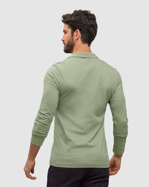 Blusa tipo polo manga larga con bordado en frente#color_172-verde-claro