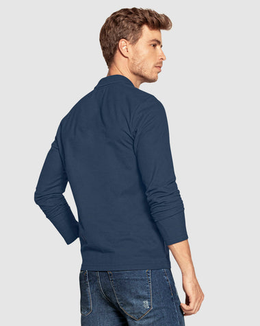 Camisa tipo polo manga larga con logo bordado en frente#color_510-azul-oscuro