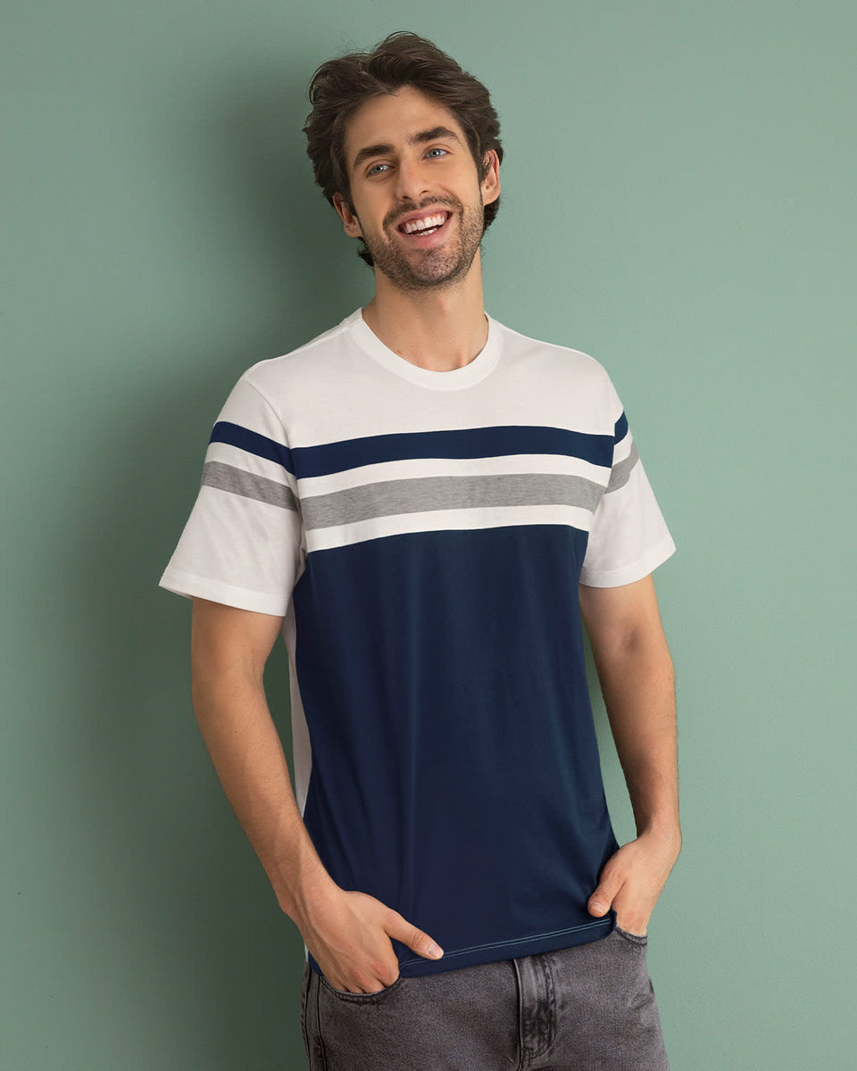 Camiseta manga corta con cuello redondo y bloques de color