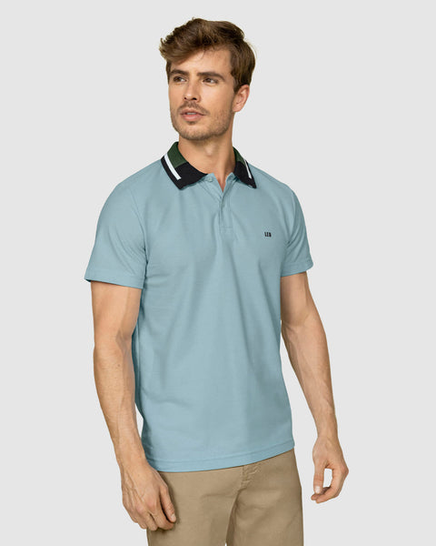 Camisa tipo polo con cuello tejido en contraste#color_022-azul-claro