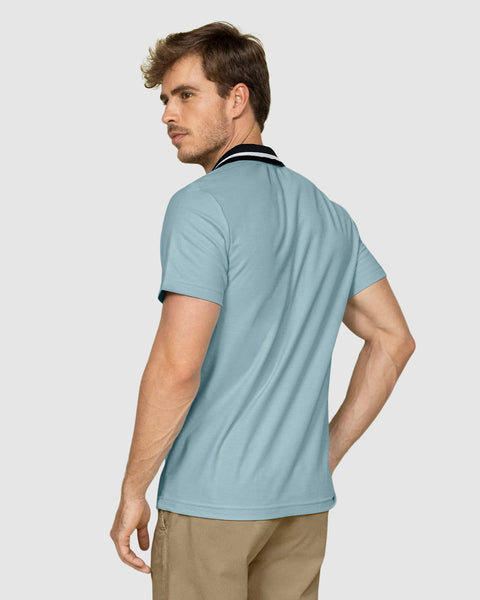 Camisa tipo polo con cuello tejido en contraste#color_022-azul-claro