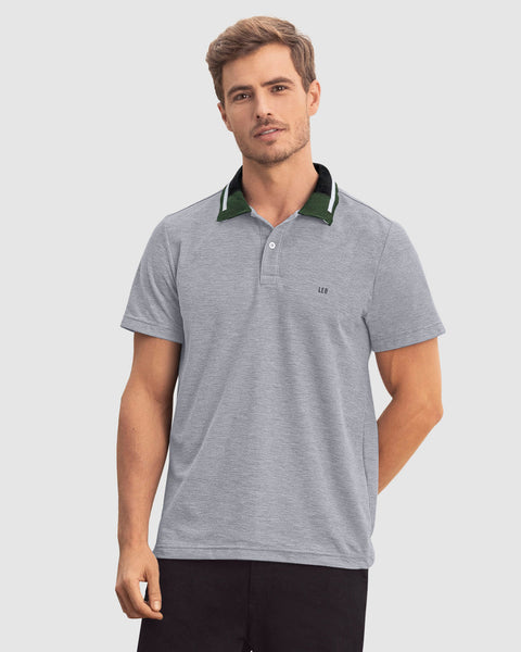 Camisa tipo polo con cuello tejido en contraste#color_711-gris