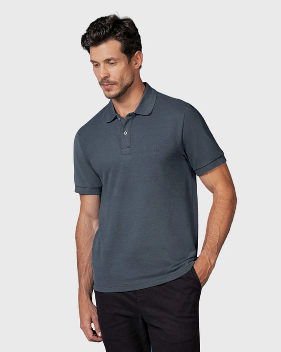 Camisa polo manga corta con botones funcionales#color_c13-gris-oscuro