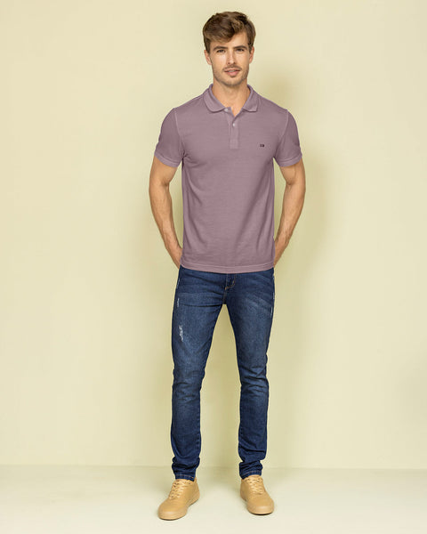 Camisa tipo polo manga corta masculina#color_407-morado-claro