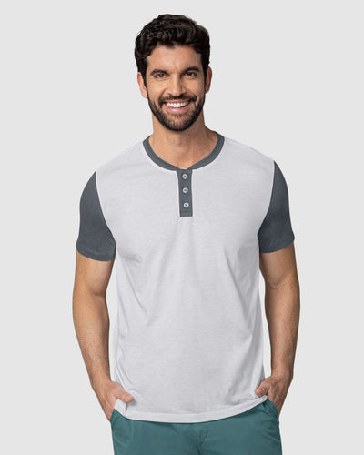 Camisa henley con cuello y mangas en contraste#color_000-blanco