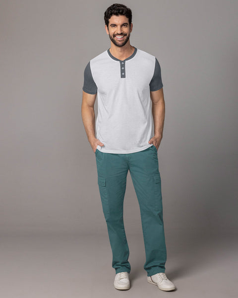 Camisa henley con cuello y mangas en contraste#color_000-blanco