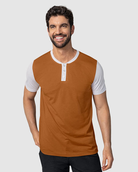 Camisa henley con cuello y mangas en contraste#color_640-camel