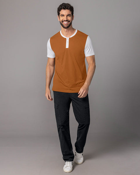 Camisa henley con cuello y mangas en contraste#color_640-camel