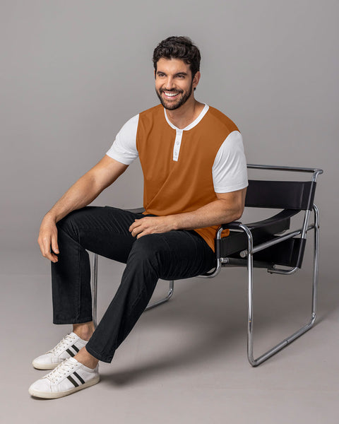 Camisa henley con cuello y mangas en contraste#color_640-camel