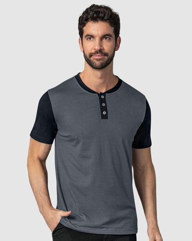 Camisa henley con cuello y mangas en contraste#color_706-gris-oscuro