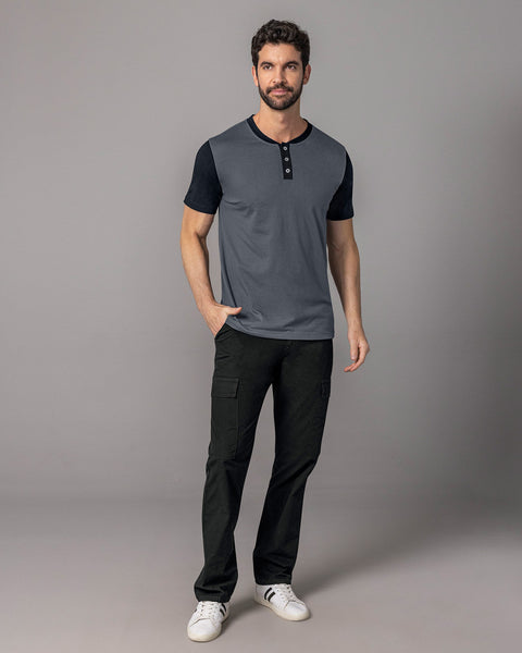 Camisa henley con cuello y mangas en contraste#color_706-gris-oscuro