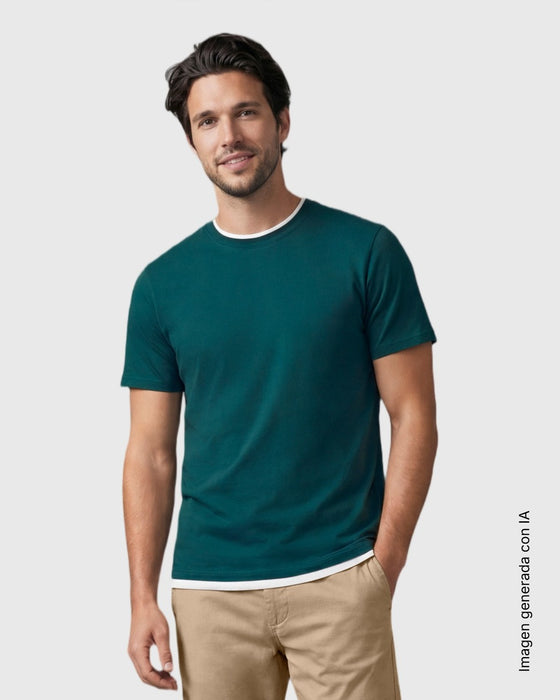Blusa manga corta con efecto doble prenda#color_c43-verde-jade
