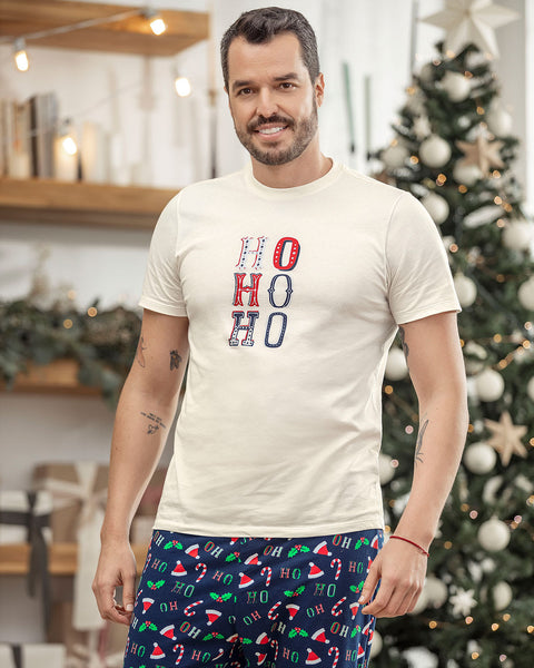 Blusa manga corta de pijama navidad para hombre#color_018-marfil