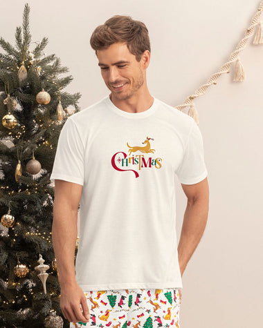 Blusa manga corta de pijama navidad para hombre#color_395-marfil-navidad