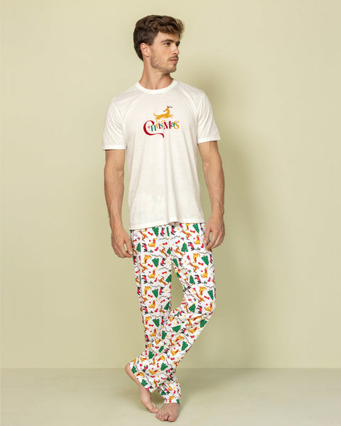 Blusa manga corta de pijama navidad para hombre#color_395-marfil-navidad