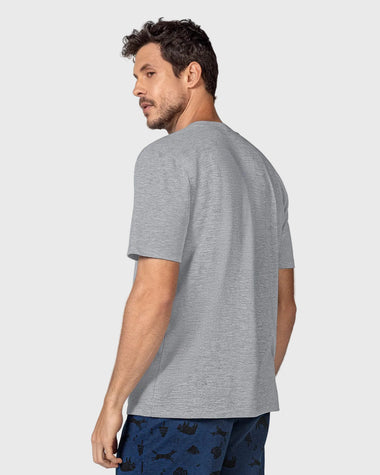 Camisa básica manga corta con cuello redondo para hombre#color_717-gris-jaspe