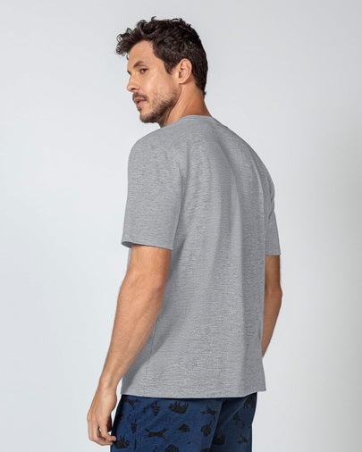 Camisa básica manga corta con cuello redondo para hombre#color_717-gris-jaspe
