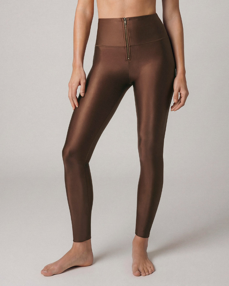 Legging con cierre de control en abdomen en imitación cuero